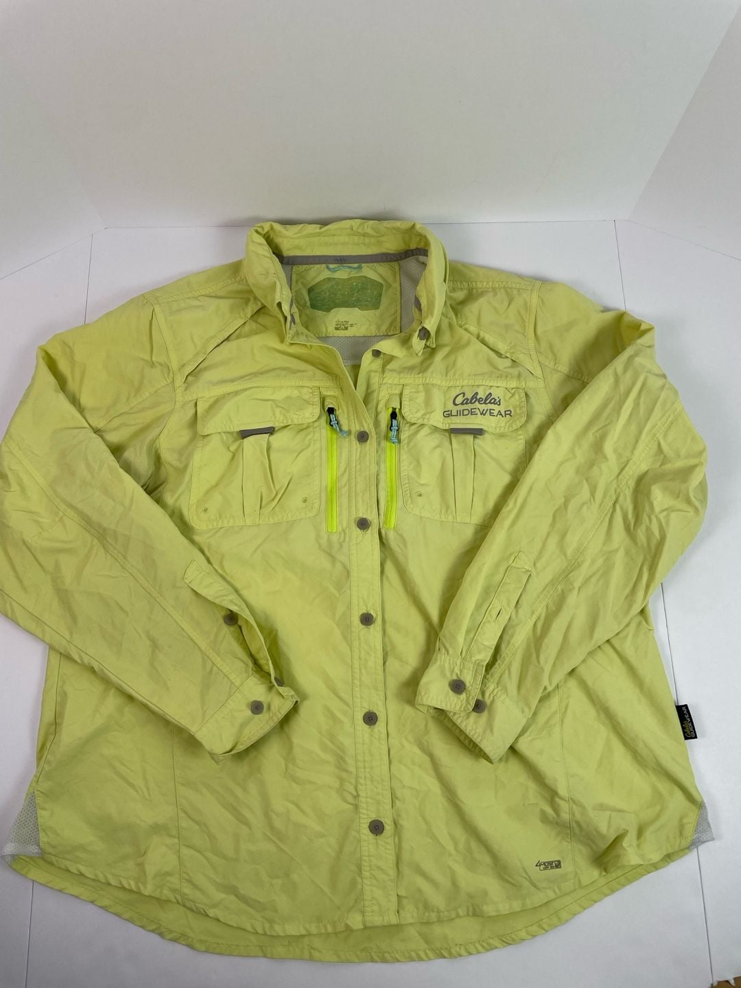 Cabela's Guidewear Upf 50 Long Sleeve Vented Fishing Shirt Neon Yellow